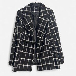 Larry Levine Black Plaid Overcoat | Size XL